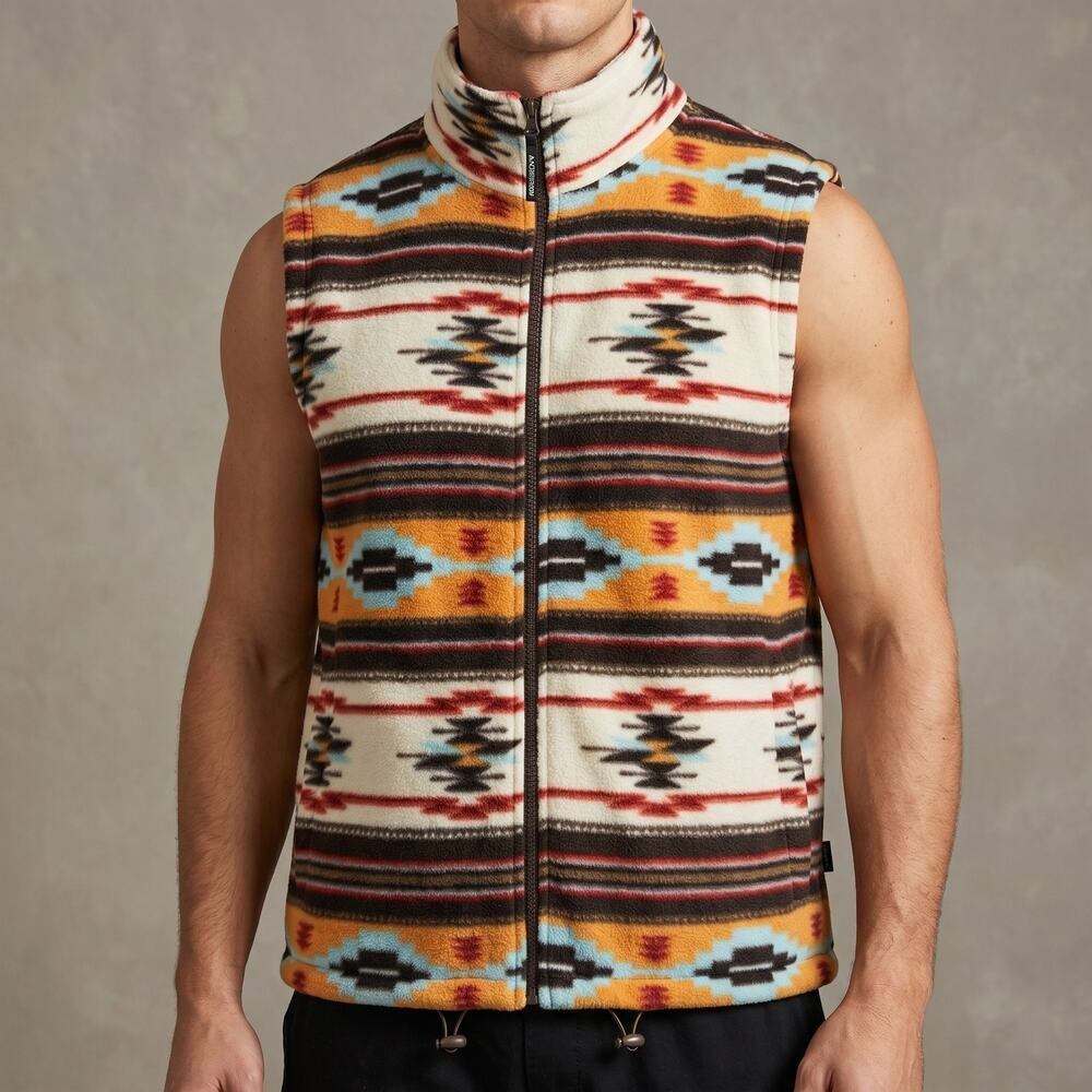 Angderson Men's Fleece Vest Southwestern Aztec Tribal Geometric Print Size L